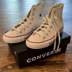 Converse Classic White High-Tops with Red Trim